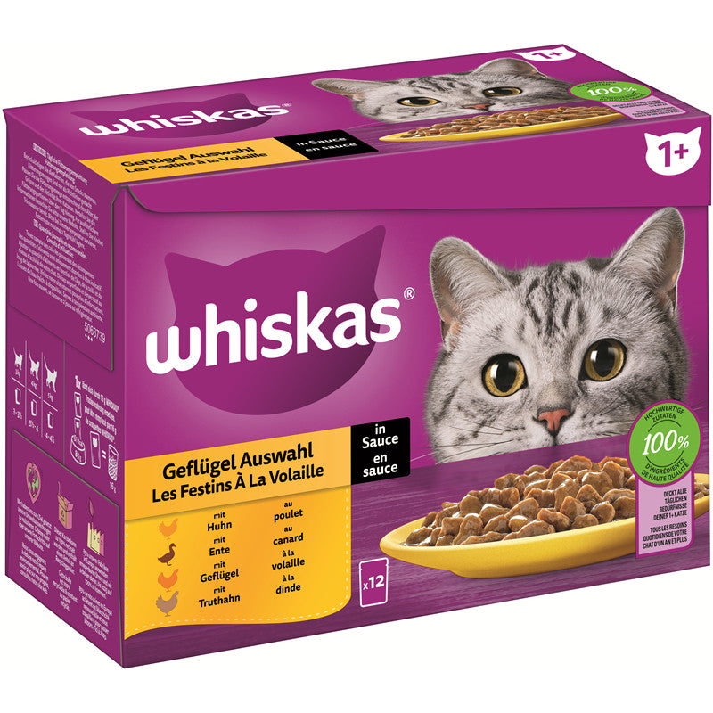 WHISKAS® Portionsbeutel Multipack 1+ Geflügel Auswahl in Sauce 12 x 85 g