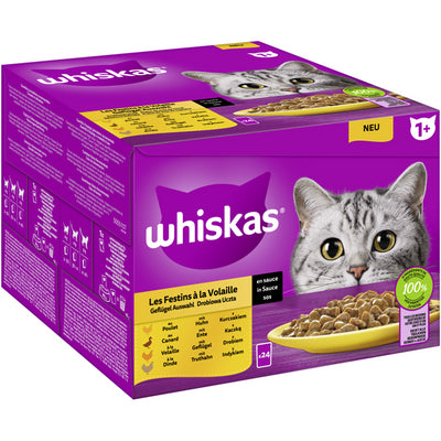 WHISKAS® Portionsbeutel Multipack 1+ Geflügel Auswahl in Sauce 24 x 85g