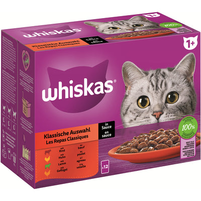 WHISKAS® Portionsbeutel Multipack 1+ Klassische Auswahl in Sauce 12 x 85 g