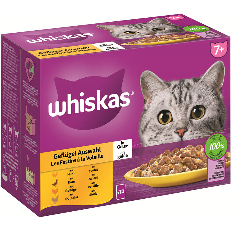 WHISKAS® Portionsbeutel Multipack 7+ Geflügel Auswahl in Gelee 12 x 85 g