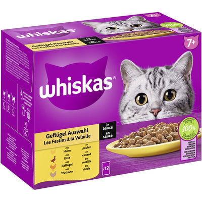 WHISKAS® Portionsbeutel Multipack 7+ Geflügel Auswahl in Sauce 12 x 85 g