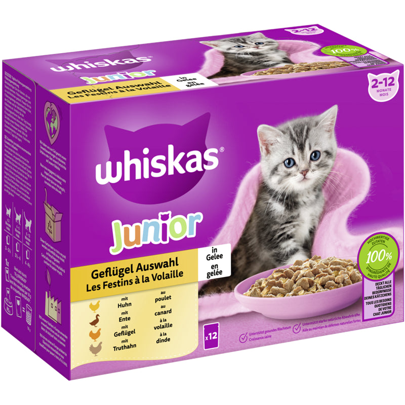 WHISKAS® Portionsbeutel Multipack Junior Geflügel Auswahl in Gelee 12 x 85 g