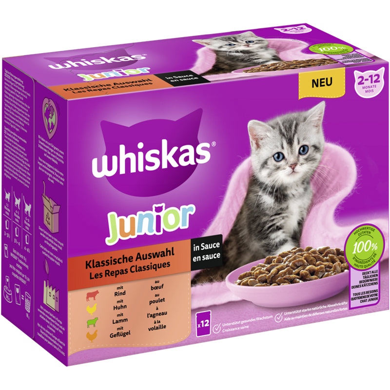 WHISKAS® Portionsbeutel Multipack Junior Klassische Auswahl in Sauce 12 x 85 g