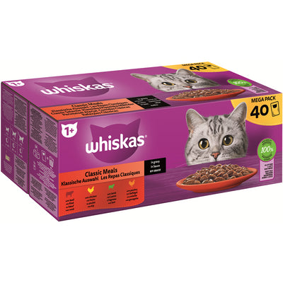 WHISKAS® Portionsbeutel Multipack Mega Pack 1+ Klassische Auswahl in Sauce 40 x 85 g