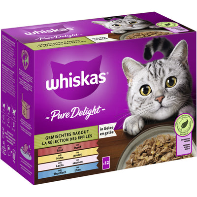 WHISKAS® PURE DELIGHT Portionsbeutel Multipack Gemischtes Ragout in Gelee 12 x 85 g