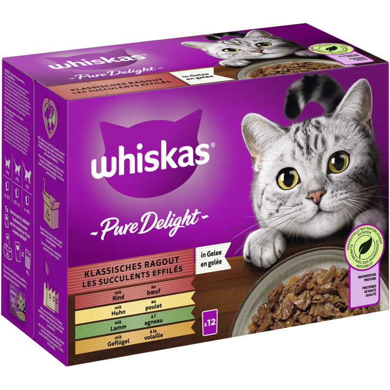 WHISKAS® PURE DELIGHT Portionsbeutel Multipack Klassisches Ragout in Gelee 12 x 85 g