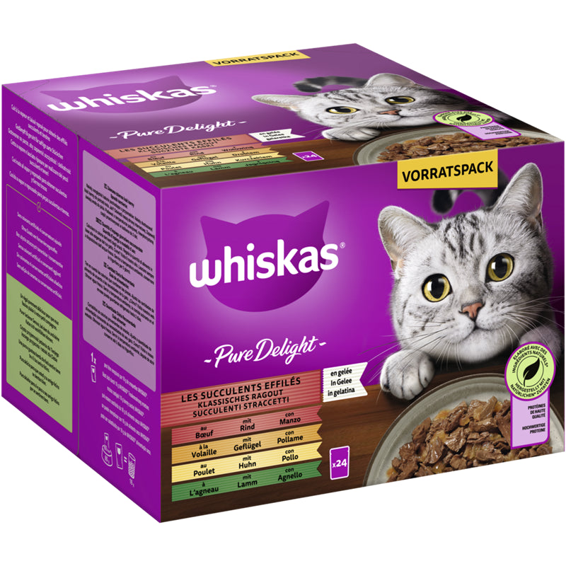 WHISKAS® PURE DELIGHT Portionsbeutel Multipack Klassisches Ragout in Gelee 24 x 85 g