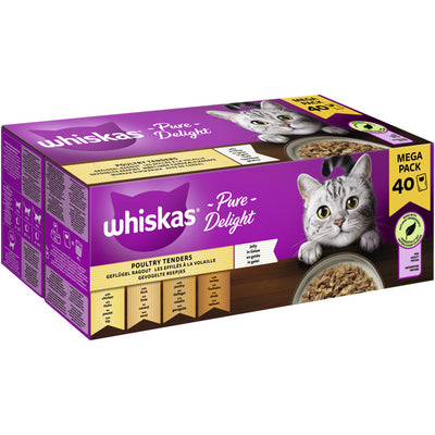 WHISKAS® PURE DELIGHT Portionsbeutel Multipack Mega Pack 1+ Geflügel Ragout in Gelee 40 x 85 g