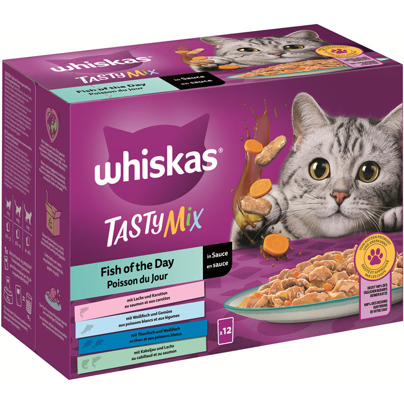 WHISKAS® TASTY MIX Portionsbeutel Multipack Fish of the Day in Sauce 12 x 85 g