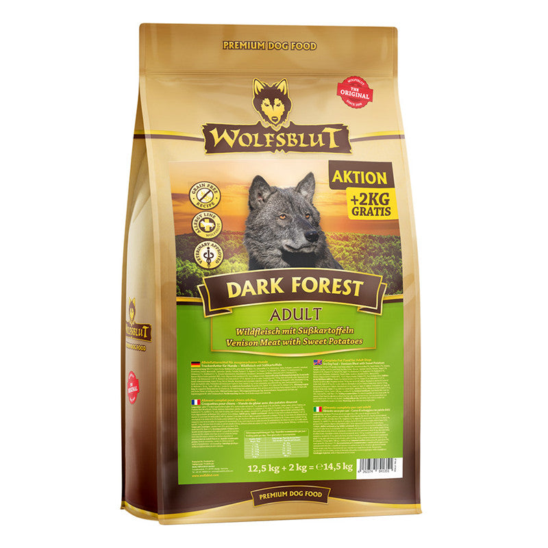 Wolfsblut Dark Forest Adult Wild & Süßkartoffeln 12,5 kg + 2kg Gratis