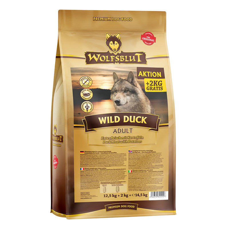 Wolfsblut Wild Duck Adult Ente & Kartoffel 12,5 kg + 2 kg Gratis